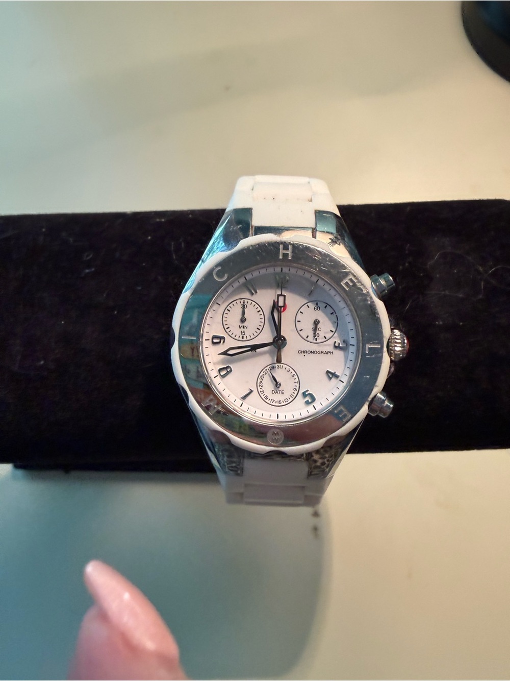Michele White and Silver Chronograph Watch